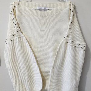 Off-White Boat-neck Wool Top with Pearl Details size Small-Medium